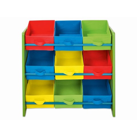 Raft colorat depozitare / Organizator jucării pentru copii cu 9 compartimente colorate pentru jucării mici