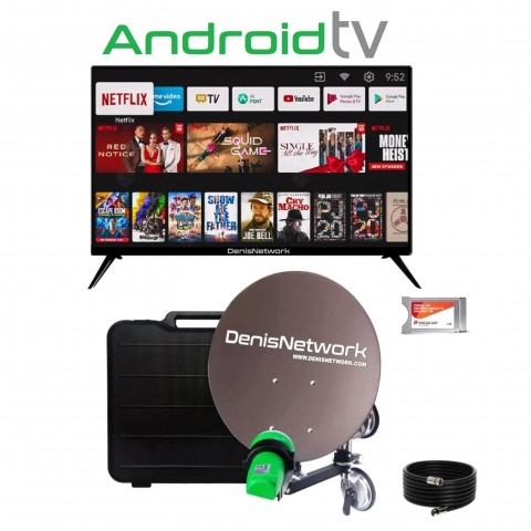 Kit tv antenă camion / camping / rulotă, Televizor SMART 12/24V - ⛞61cm cu CARD CI+ , 1 lună inclusă, antenă cu ventuză dublă