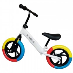 Bicicletă de echilibru, fără pedale pentru învățare copii, balancing bike, reglabilă pe înălțime, alb/tricolor/negru