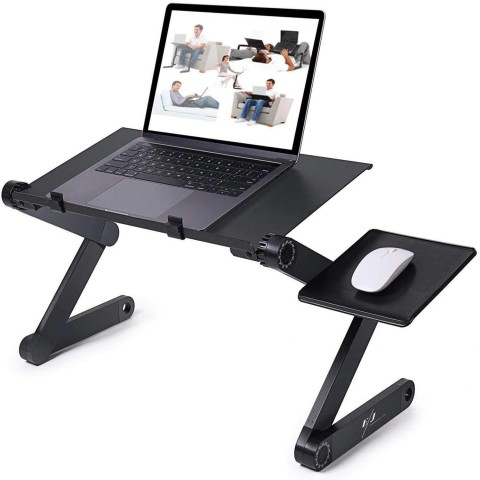 Măsuță laptop regabilă pe înălțime din aluminiu, masă cu sistem dublu ventilație tip cooler, USB, suport reglabil mouse, standing desk multifuncțional
