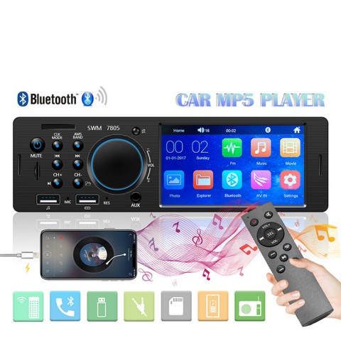 Radio Auto 12/24V - Redare video MP5, SD, USB, FM, MP3 / 1DIN cu telecomandă / Display 4.1 / Ieșire amplificată 50WX4