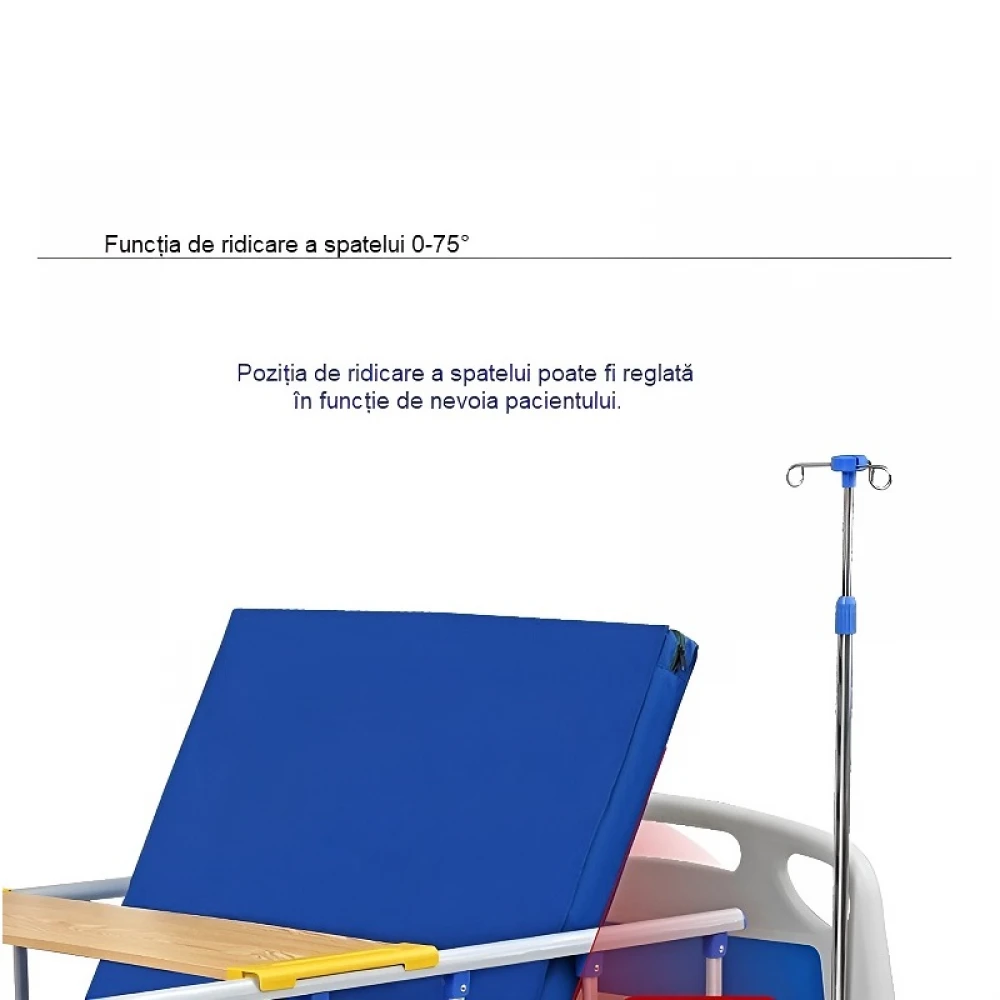 Pat de spital rabatabil, mecanic cu ridicare a spatelui si picioarelor, mobil cu 4 sectiuni, pentru ingrijire pacienti, din otel, cu saltea, suport perfuzie, roti mobile Pat de spital rabatabil, mecanic cu ridicare a spatelui si picioarelor, mobil cu 4 sectiuni, pentru ingrijire pacienti, din otel, cu saltea, suport perfuzie, roti mobile