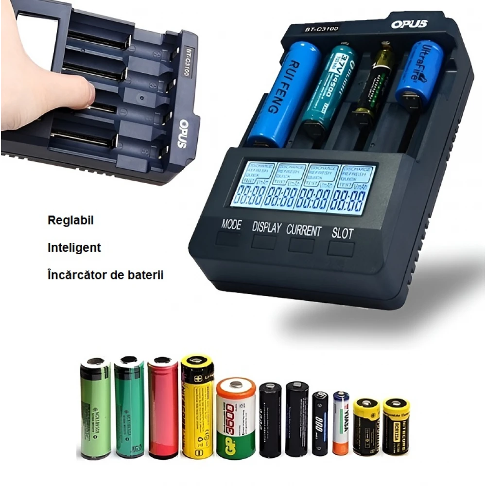 OPUS BT-C3100 V2.2 inteligent Li-Ion/NiCd/NiMH , incarcator universal rapid pentru acumulatori cu 4 sloturi, capacitate maxima 20.000mAH