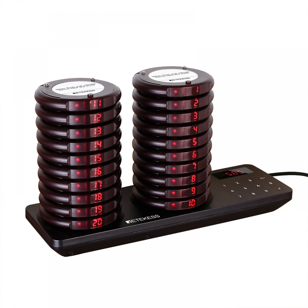 Kit pagere cu 20 canale pentru restaurante, fast-food, cafenele, sistem avansat de apelare fără fir Kit pagere cu 20 canale pentru restaurante, fast-food, cafenele, sistem avansat de apelare fără fir