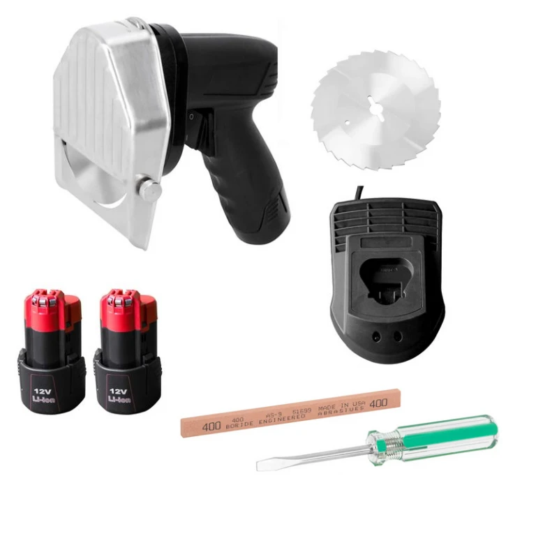 Cutit electric kebab/shaorma profesional fara fir, putere 80W, 2 baterii incluse, lama zimtata suplimentara Cutit electric kebab/shaorma profesional fara fir, putere 80W, 2 baterii incluse, lama zimtata suplimentara