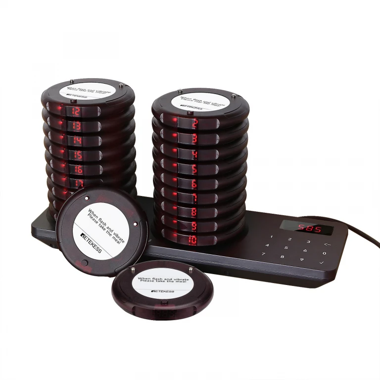 Kit pagere cu 20 canale pentru restaurante, fast-food, cafenele, sistem avansat de apelare fără fir Kit pagere cu 20 canale pentru restaurante, fast-food, cafenele, sistem avansat de apelare fără fir