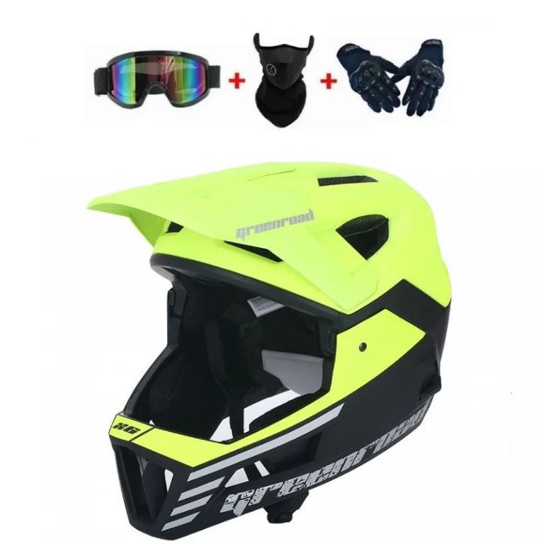 Set cască de bicicletă, MTB, Enduro Full Face Verde Fosforescent/Negru - Flytec™ Set cască de bicicletă, MTB, Enduro Full Face Verde Fosforescent/Negru - Flytec™