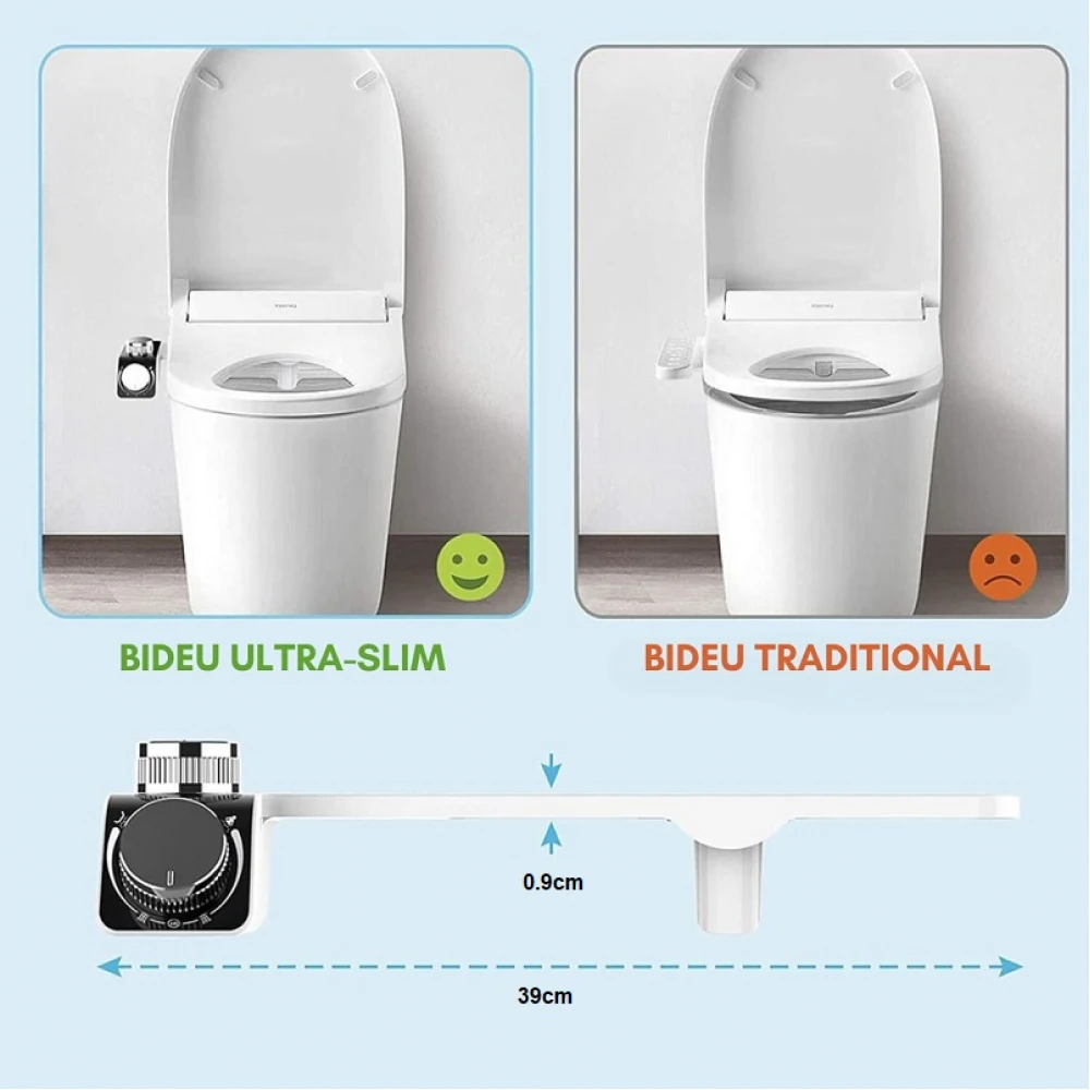 Bideu Non Electric Ultra Slim, Funcție de Apă Caldă și Rece, Presiune Ajustabilă, Montaj pe Vasul de Toaletă, Universal, Alb/Negru Bideu Non Electric Ultra Slim, Funcție de Apă Caldă și Rece, Presiune Ajustabilă, Montaj pe Vasul de Toaletă, Universal, Alb/Negru