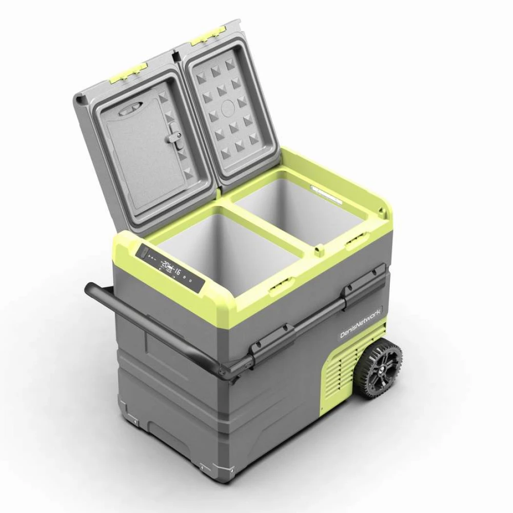 Frigider + congelator 55L bicameral pe roți - pentru plajă sau camping cu baterie propprie și alimentare 12-24/220V, cu congelare -20°C Frigider + congelator 55L bicameral pe roți - pentru plajă sau camping cu baterie propprie și alimentare 12-24/220V, cu congelare -20°C