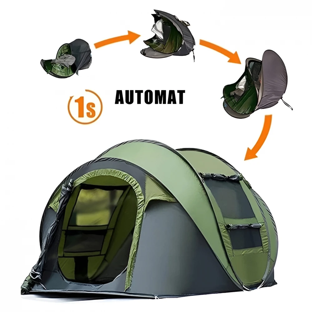 Cort Camping, 3 Persoane, Desfasurare Automata intr-o Secunda, Structura din Aluminiu / Munte / Aventura / Exterior / Drumetie