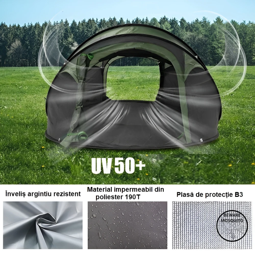 Cort Camping, 3 Persoane, Desfasurare Automata intr-o Secunda, Structura din Aluminiu / Munte / Aventura / Exterior / Drumetie Cort Camping, 3 Persoane, Desfasurare Automata intr-o Secunda, Structura din Aluminiu / Munte / Aventura / Exterior / Drumetie