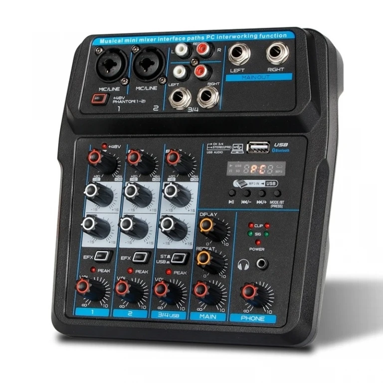 Mixer audio profesional cu Bluetooth Record Multi-purpose 4 canale Input Mic Line Insert Stereo USB Playback, USB Interface and a Sound Card