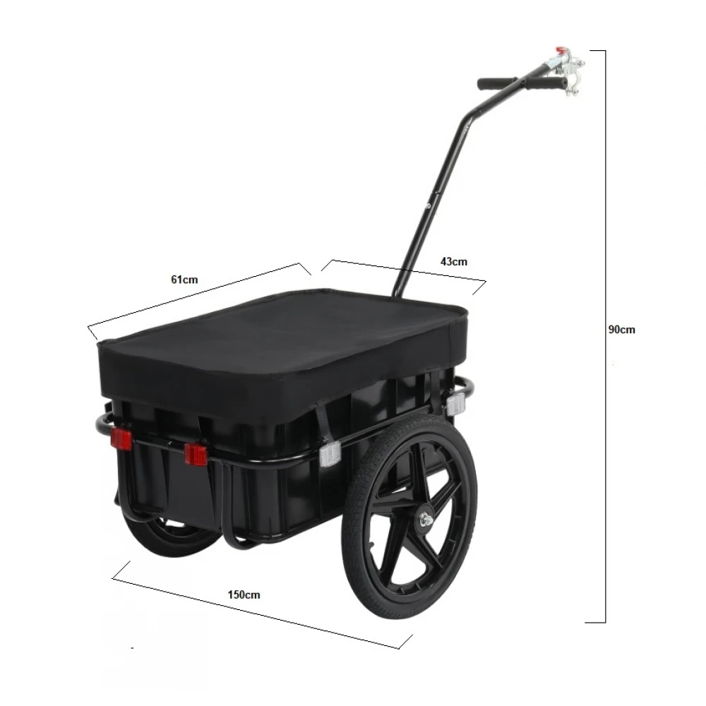 Remorcă pentru bicicletă detașabilă, cărucior pentru transport mărfuri, cadru din oțel, elemente reflectorizante, negru Remorcă pentru bicicletă detașabilă, cărucior pentru transport mărfuri, cadru din oțel, elemente reflectorizante, negru