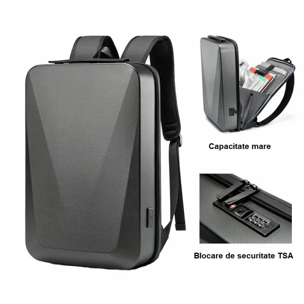 Rucsac pentru laptop, impermeabil, design modern, 15.6 inch,20L, port USB, unisex, blocare TSA, carcasa din plastic, slim Rucsac pentru laptop, impermeabil, design modern, 15.6 inch,20L, port USB, unisex, blocare TSA, carcasa din plastic, slim