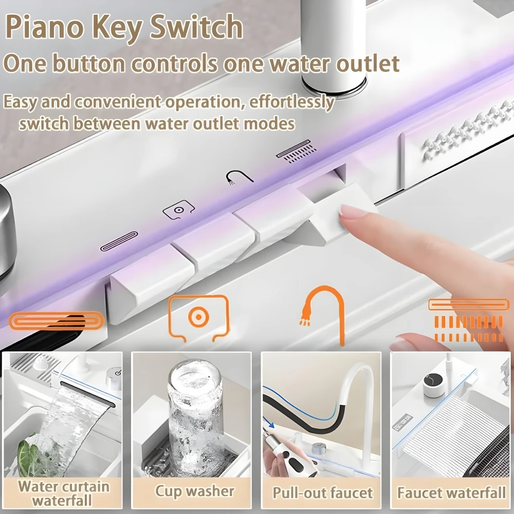 Chiuvetă Bucătărie Smart Multifuncțională Albă (6 funcții) - AQUA 3, Inox gri Antracit, 80 x 46 cm, cu display digital, cascadă, baterie filtru apă, dozator detergent, spălător pahare, suport cuțite, 2 tăvițe uscare + tocător Chiuvetă Bucătărie Smart Multifuncțională Albă (6 funcții) - AQUA 3, Inox gri Antracit, 80 x 46 cm, cu display digital, cascadă, baterie filtru apă, dozator detergent, spălător pahare, suport cuțite, 2 tăvițe uscare + tocător