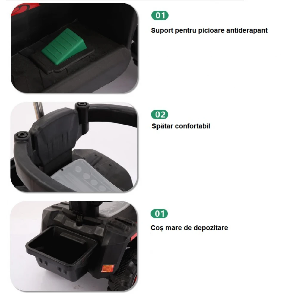 Mașină electrică pentru copii, ATV cu mâner de împins, telecomandă, muzică, lumini, scaun cu spătar înalt, parasolar, baterie 6V Mașină electrică pentru copii, ATV cu mâner de împins, telecomandă, muzică, lumini, scaun cu spătar înalt, parasolar, baterie 6V
