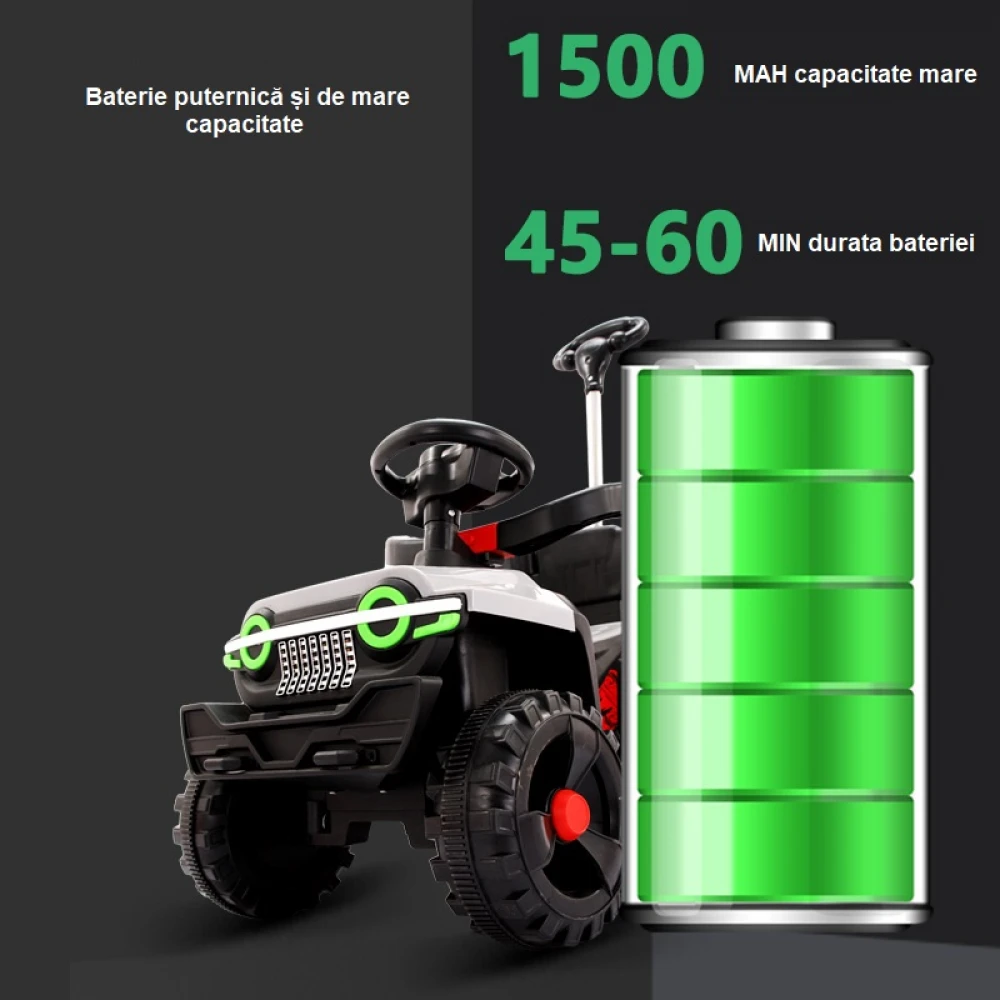 Mașină electrică pentru copii, ATV cu mâner de împins, telecomandă, muzică, lumini, scaun cu spătar înalt, parasolar, baterie 6V Mașină electrică pentru copii, ATV cu mâner de împins, telecomandă, muzică, lumini, scaun cu spătar înalt, parasolar, baterie 6V