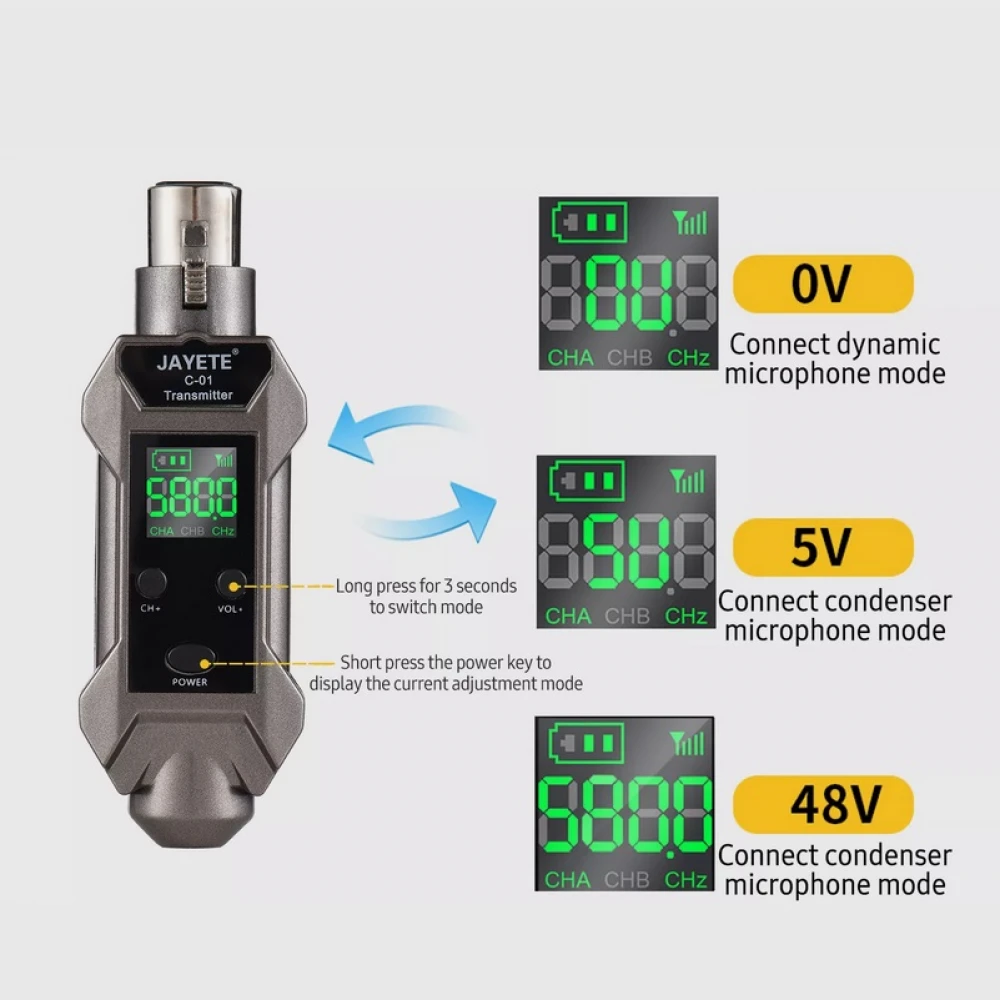 Transmițător Wireless pentru microfon XLR , Adaptor pentru microfon cu 16 canale, Potrivit pentru microfon dinamic și condensator, cu baterie reîncărcabilă 48V Transmițător Wireless pentru microfon XLR , Adaptor pentru microfon cu 16 canale, Potrivit pentru microfon dinamic și condensator, cu baterie reîncărcabilă 48V