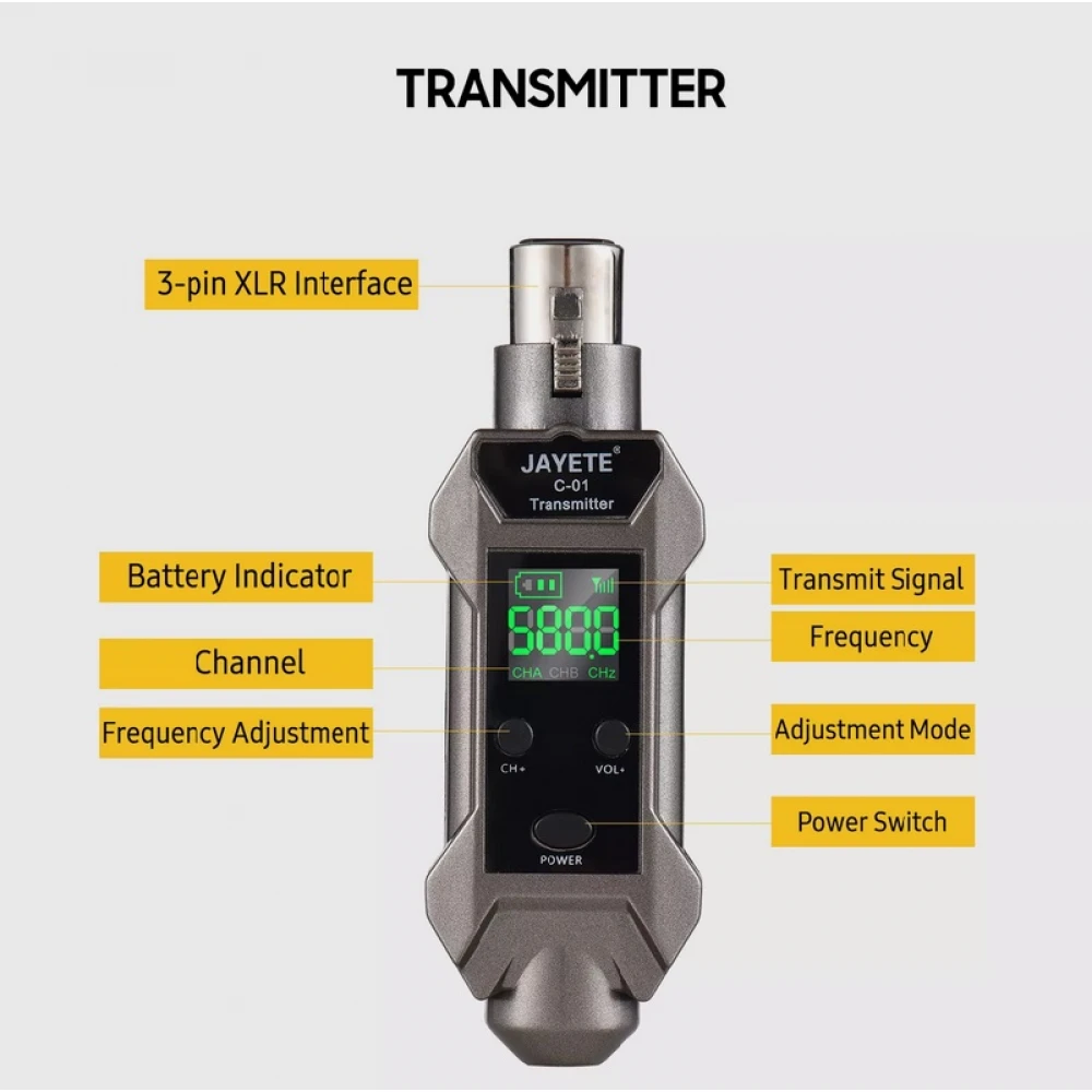 Transmițător Wireless pentru microfon XLR , Adaptor pentru microfon cu 16 canale, Potrivit pentru microfon dinamic și condensator, cu baterie reîncărcabilă 48V Transmițător Wireless pentru microfon XLR , Adaptor pentru microfon cu 16 canale, Potrivit pentru microfon dinamic și condensator, cu baterie reîncărcabilă 48V