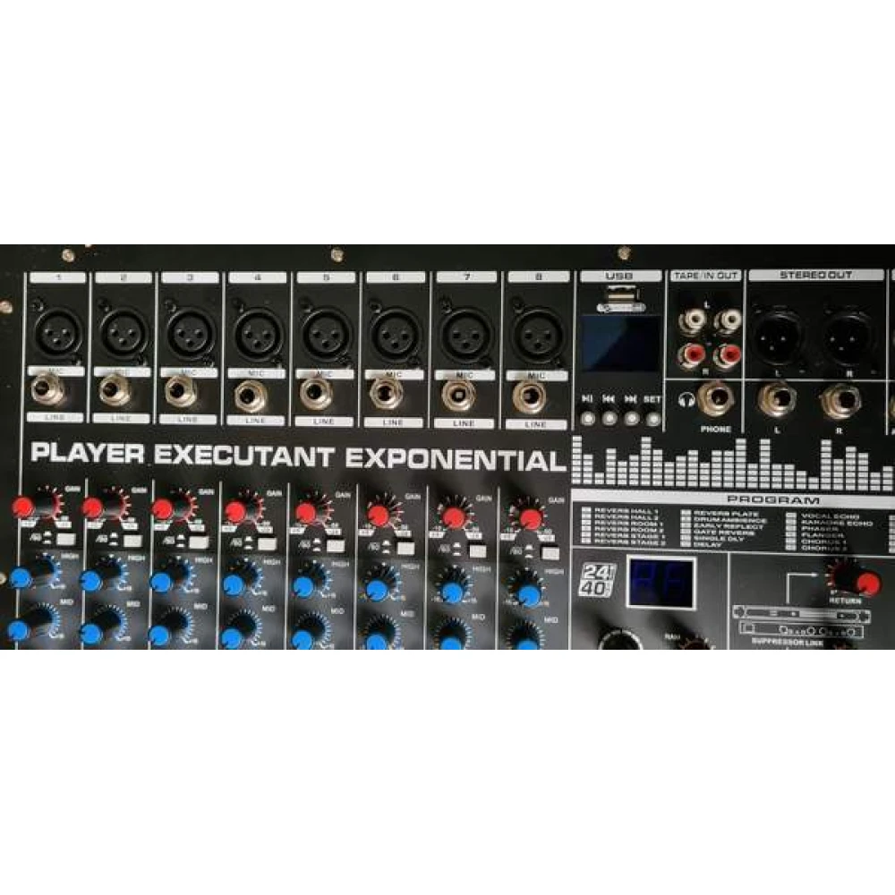Mixer audio profesional 12 canale, 600W x 2, 12 intrări microfon/instrumente, funcție karaoke, efecte, bluetooth, USB/SD, LCD Mixer audio profesional 12 canale, 600W x 2, 12 intrări microfon/instrumente, funcție karaoke, efecte, bluetooth, USB/SD, LCD