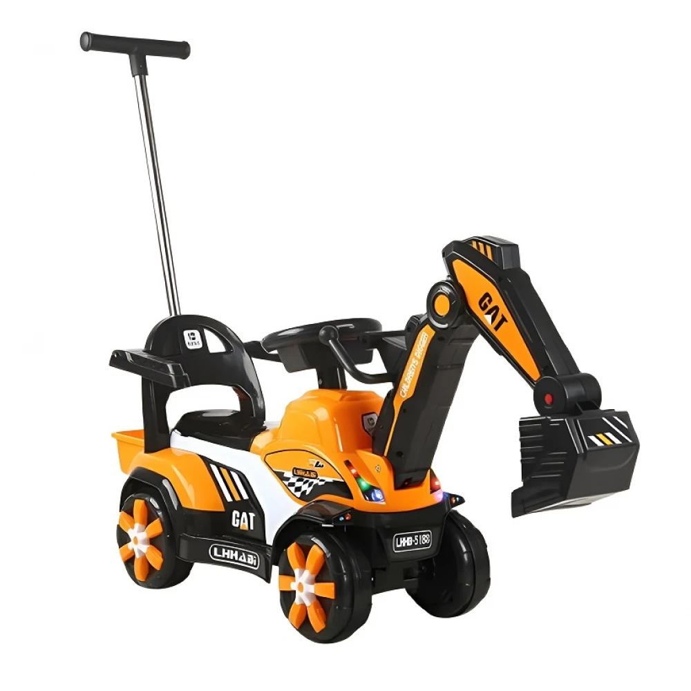 Mașinuță electrică Excavator pentru copii, braț electric cu manetă de control, spătar, bare laterale, 2-7ani, Portocaliu