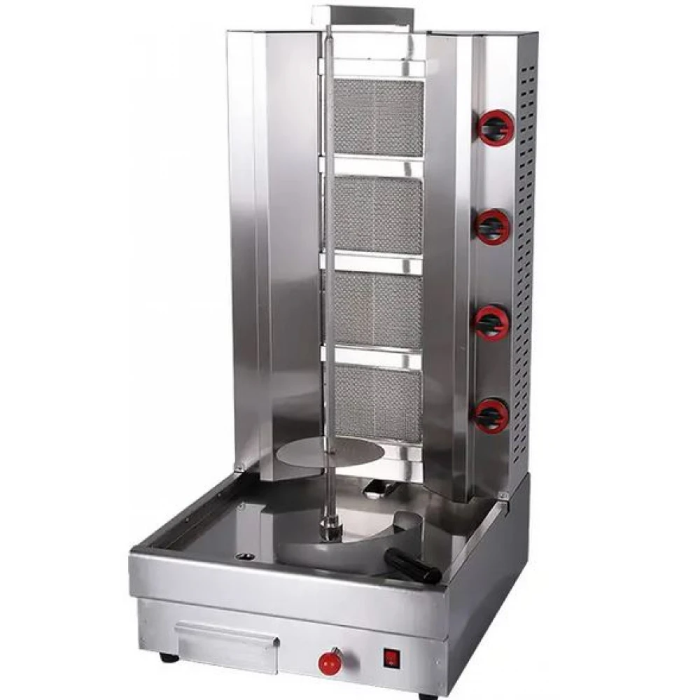 Aparat profesional pentru shaorma, rotisor, kebab, inox, cu 4 arzătoare, alimentare gaz Aparat profesional pentru shaorma, rotisor, kebab, inox, cu 4 arzătoare, alimentare gaz