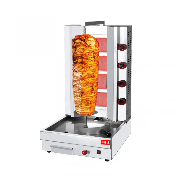 Aparat profesional pentru shaorma, rotisor, kebab, inox, cu 4 arzătoare, alimentare gaz Aparat profesional pentru shaorma, rotisor, kebab, inox, cu 4 arzătoare, alimentare gaz