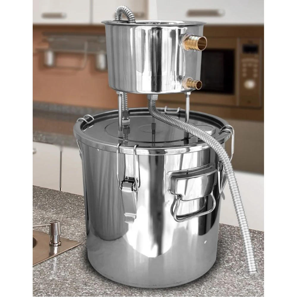 Distilator Alcool, Capacitate 22 Litri, din Otel Inoxidabil, Pompa de Apa si tub de Cupru, Set pentru productia acasa de Whisky, Vin si Brandy, Apa distilata, Termometru Incorporat