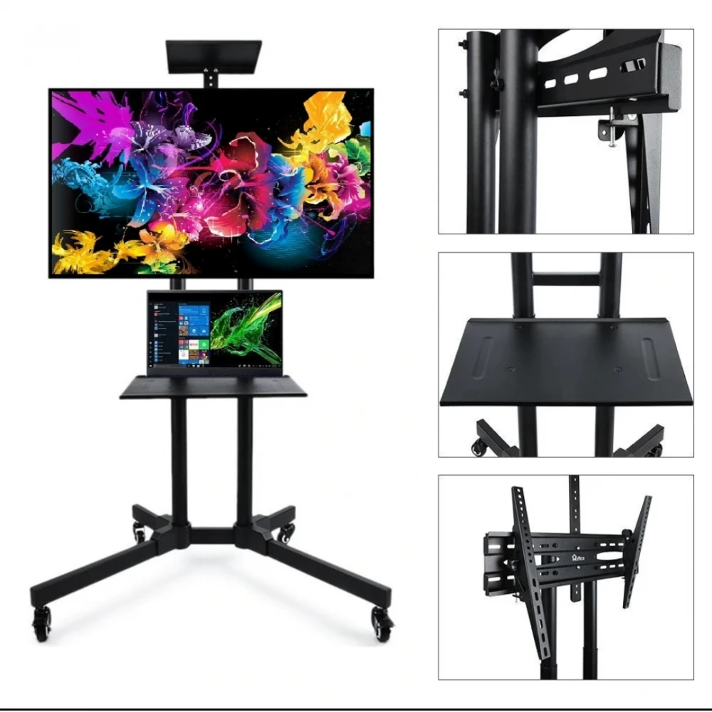 Stand/Stativ/Suport mobil 3 în 1 pentru TV de 32"-65" + Laptop + Cameră web, cu roți blocabile, utilizare la ședințe, prezentări, petreceri etc. Stand/Stativ/Suport mobil 3 în 1 pentru TV de 32"-65" + Laptop + Cameră web, cu roți blocabile, utilizare la ședințe, prezentări, petreceri etc.