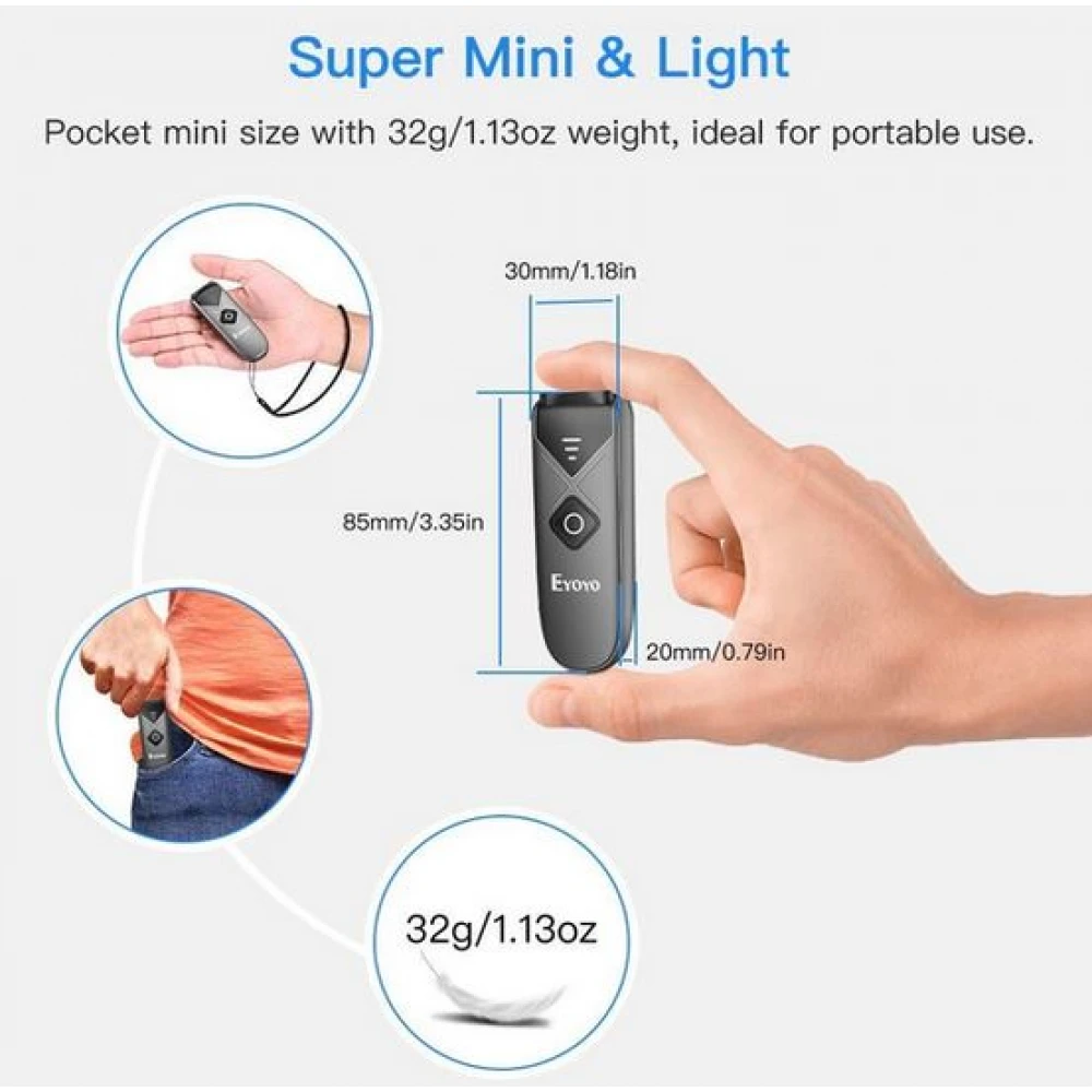 Cititor, scanner 2D coduri de bare, Bluetooth, Wireless, USB, portabil, super mini Cititor, scanner 2D coduri de bare, Bluetooth, Wireless, USB, portabil, super mini
