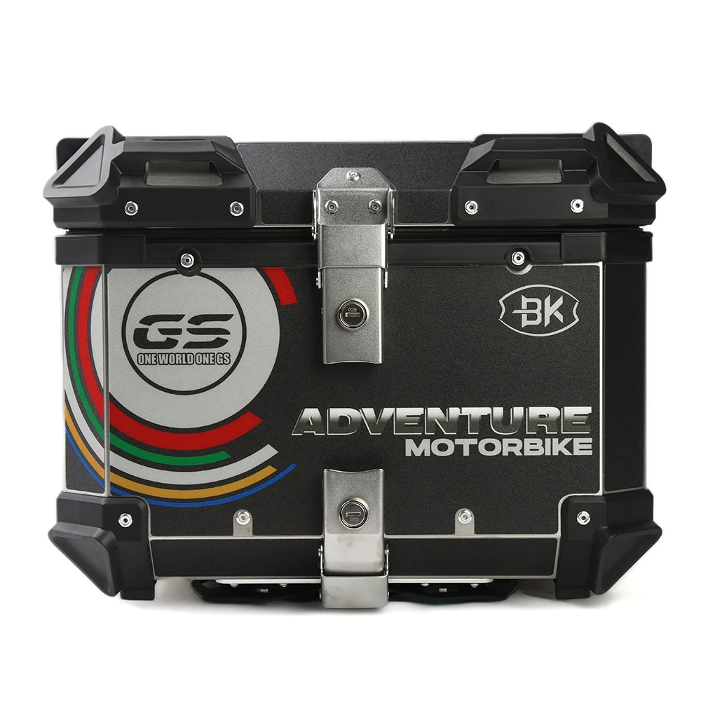 Moto Cutie aluminiu Top Case din metal pentru depozitare GS Adventure 45L, Interior imitație piele, Motocicletă, Kit montaj UNIVERSAL inclus Moto Cutie aluminiu Top Case din metal pentru depozitare GS Adventure 45L, Interior imitație piele, Motocicletă, Kit montaj UNIVERSAL inclus