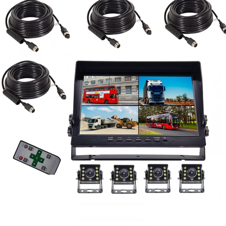 Kit monitorizare și supraveghere cu alimentare la 12v - 36v, 4 camere incluse cu funcție de night vision, Stocare pe card, Unghi 140°, Full HD Kit monitorizare și supraveghere cu alimentare la 12v - 36v, 4 camere incluse cu funcție de night vision, Stocare pe card, Unghi 140°, Full HD