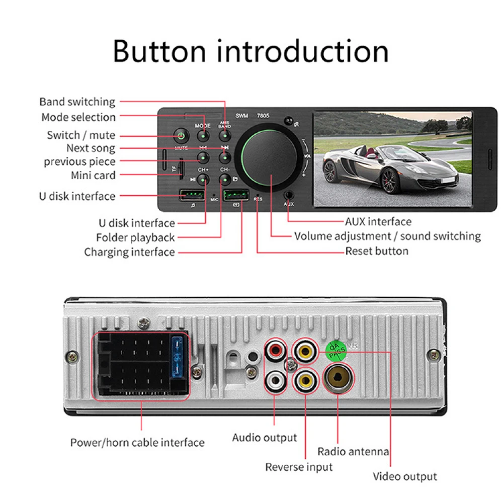 Radio Auto MP3/1DIN , SD, USB, FM, cu telecomandă / Display 4.1 / Ieșire amplificată 50WX4 Radio Auto MP3/1DIN , SD, USB, FM, cu telecomandă / Display 4.1 / Ieșire amplificată 50WX4